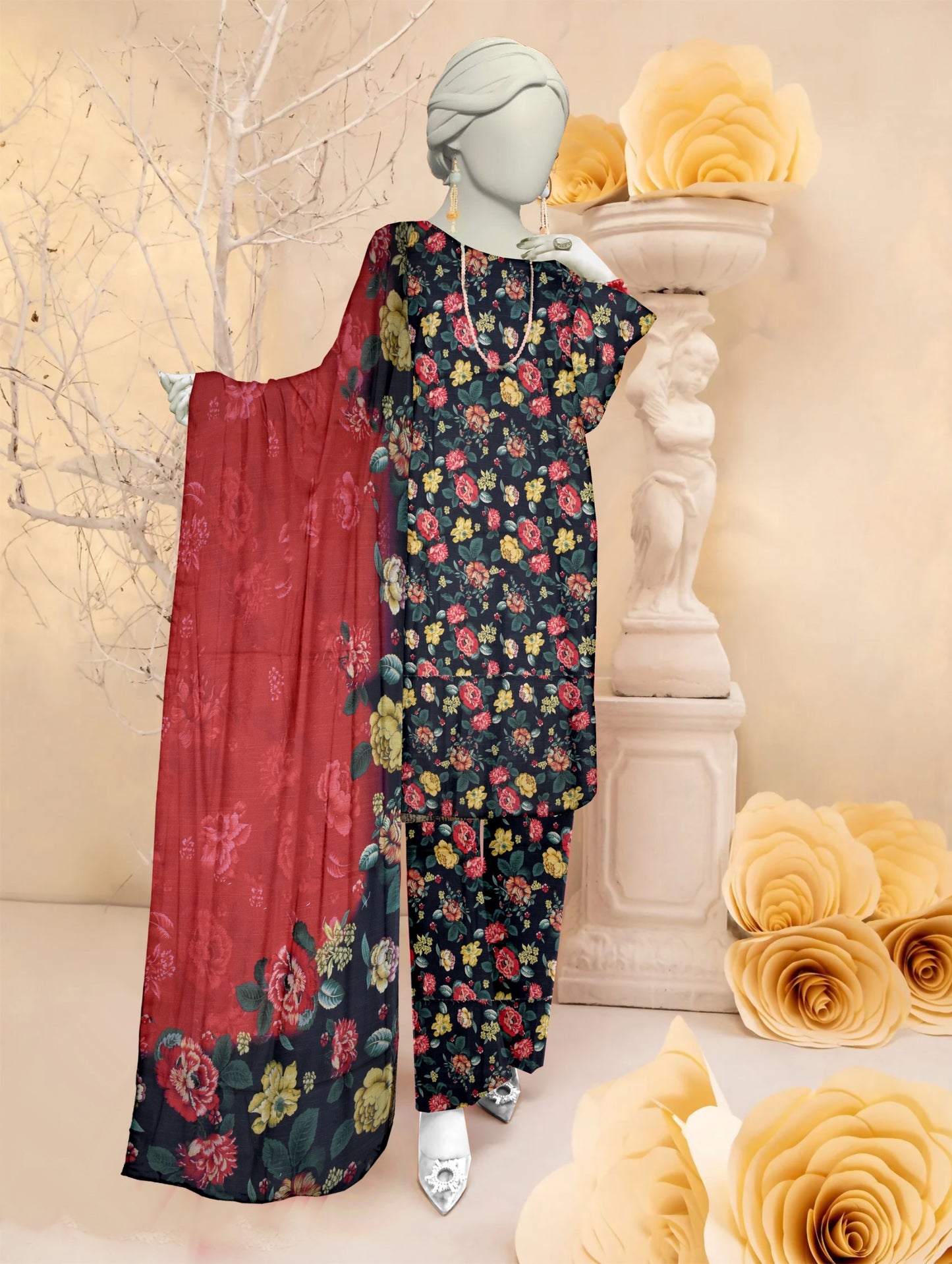 Unstitched Bana Doriya lawn 3 Piece all over