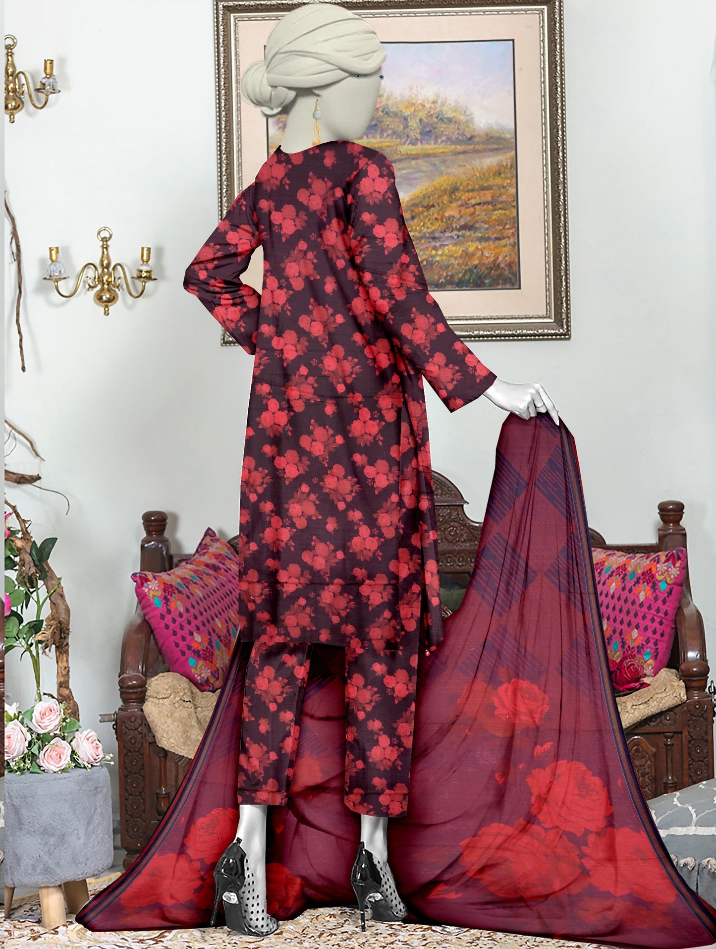 Unstitched Bana Doriya lawn 3 Piece all over