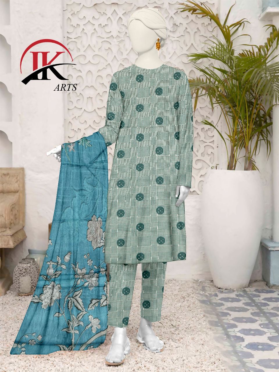 I.K Arts – Premium Lawn Unstitched 3-Piece Suit - Pewter (#8C978D)