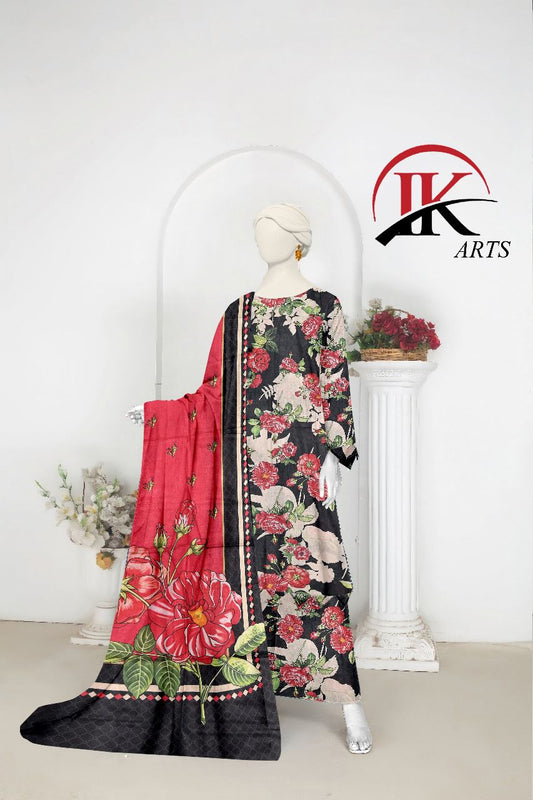 I.K Arts – Premium Lawn Unstitched 3-Piece Suit - Black Russian #120F14