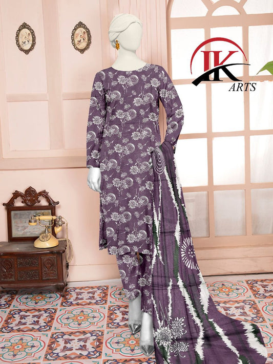 I.K Arts – Premium Lawn Unstitched 3-Piece Suit - Purple Taupe (#4C3B4B)