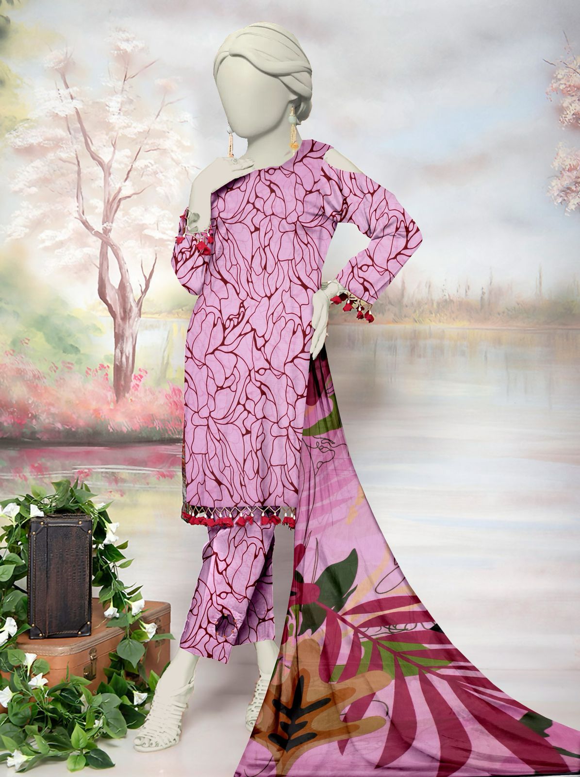 Unstitched Bana Doriya lawn 3 Piece all over