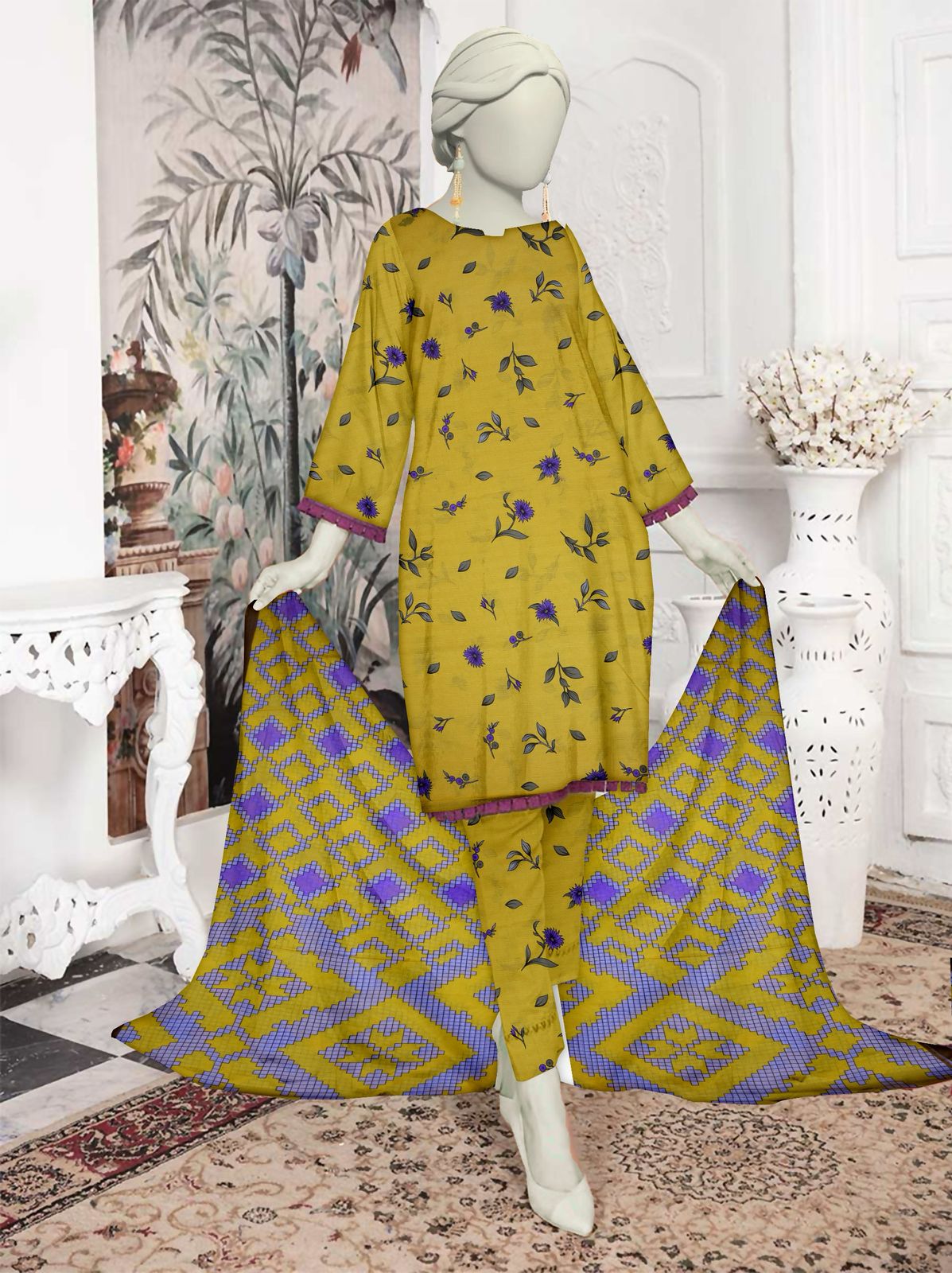 Unstitched Bana Doriya lawn 3 Piece all over