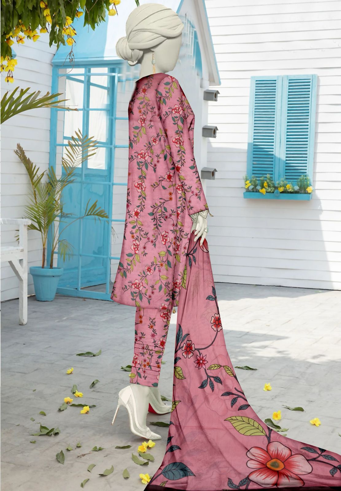 Unstitched Bana Doriya lawn 3 Piece all over