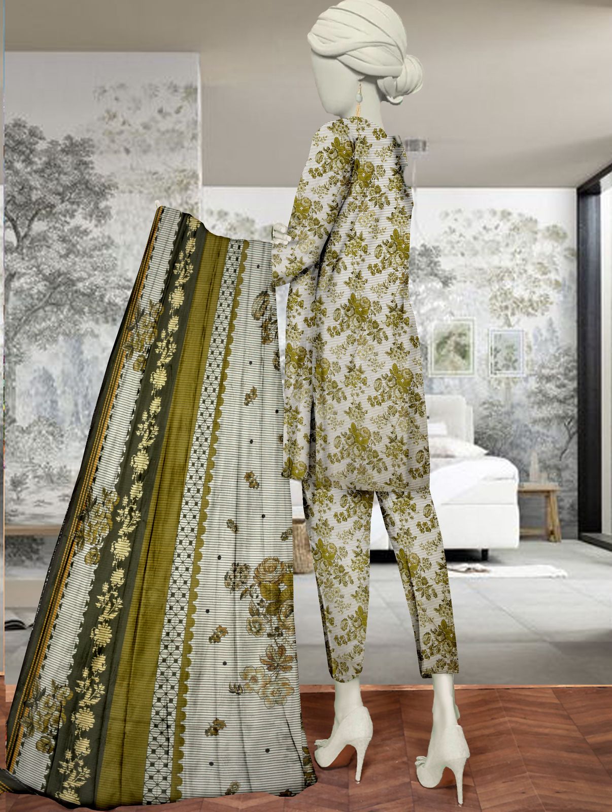 Unstitched Bana Doriya lawn 3 Piece all over