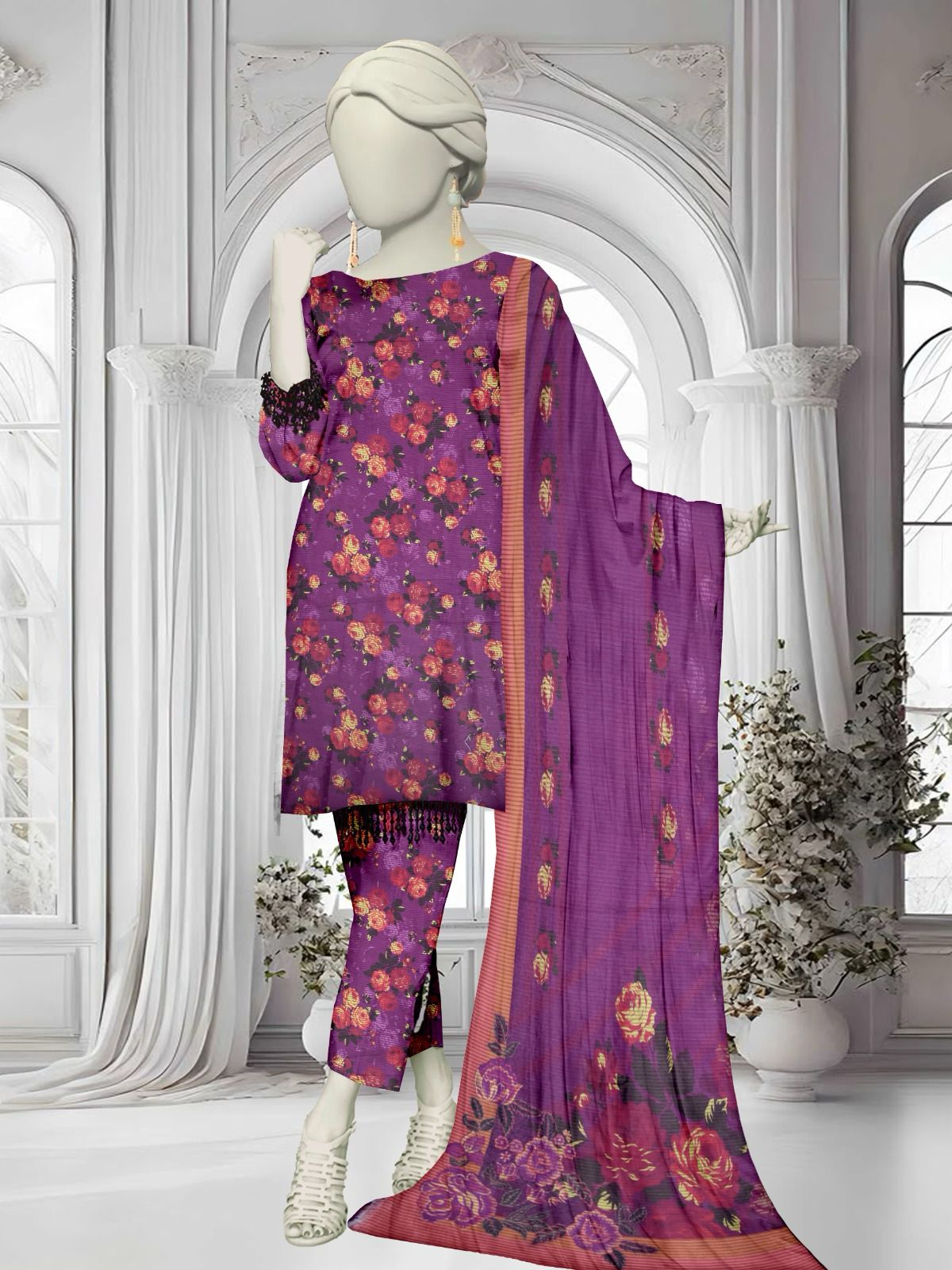 Unstitched Bana Doriya lawn 3 Piece all over