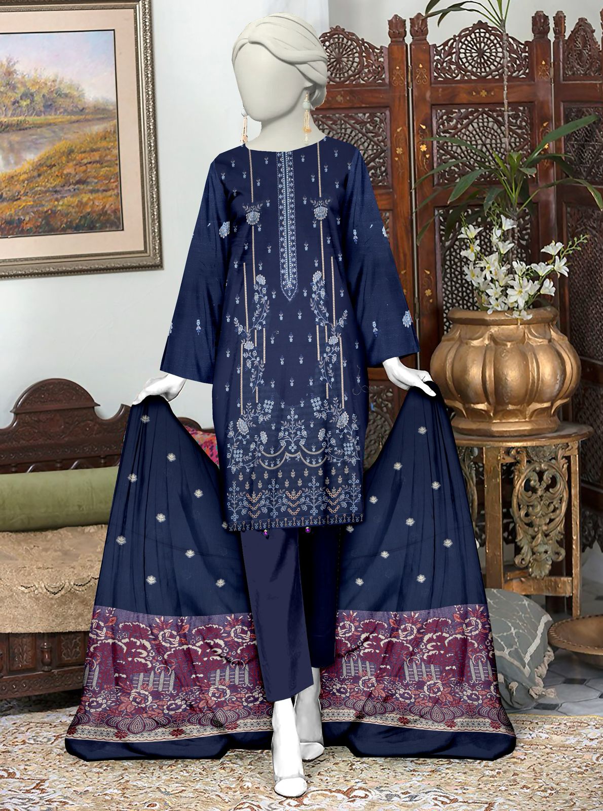 Unstitched Emb Bana Doriya lawn - 3 pcs- vol-02