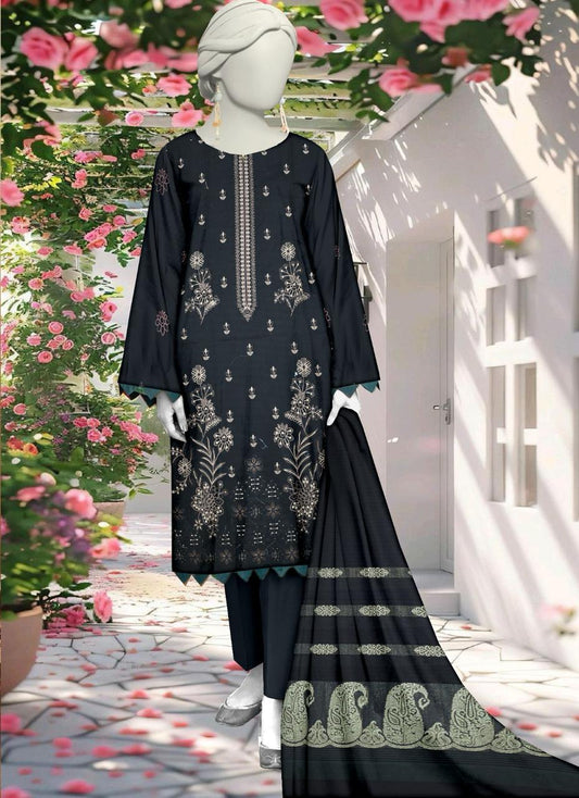 Unstitched Lawn Bana Dora Fancy Boring Daman Embroidered with Premium Voil Brosha Shawl - 3 Pcs (Vol-4)