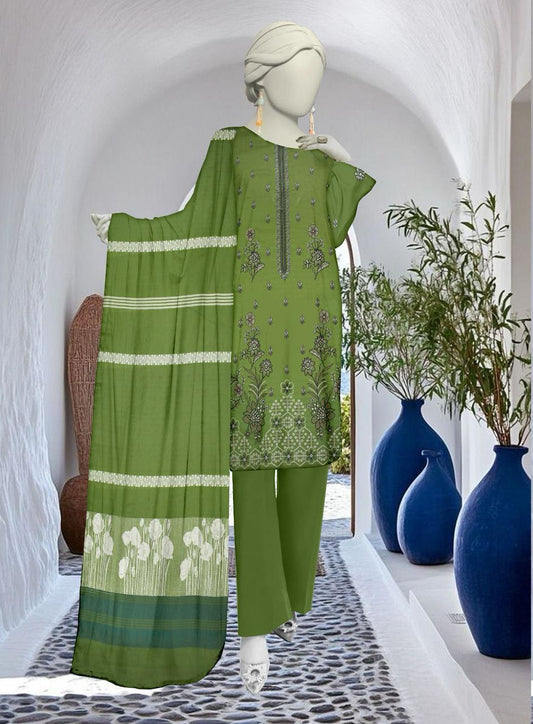 Unstitched Lawn Bana Dora Fancy Boring Daman Embroidered with Premium Voil Brosha Shawl - 3 Pcs (Vol-4)