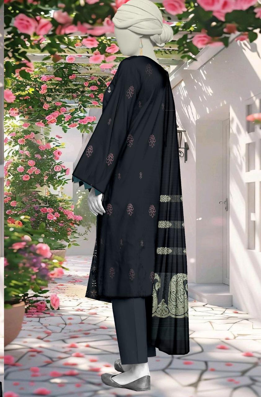 Unstitched Lawn Bana Dora Fancy Boring Daman Embroidered with Premium Voil Brosha Shawl - 3 Pcs (Vol-4)