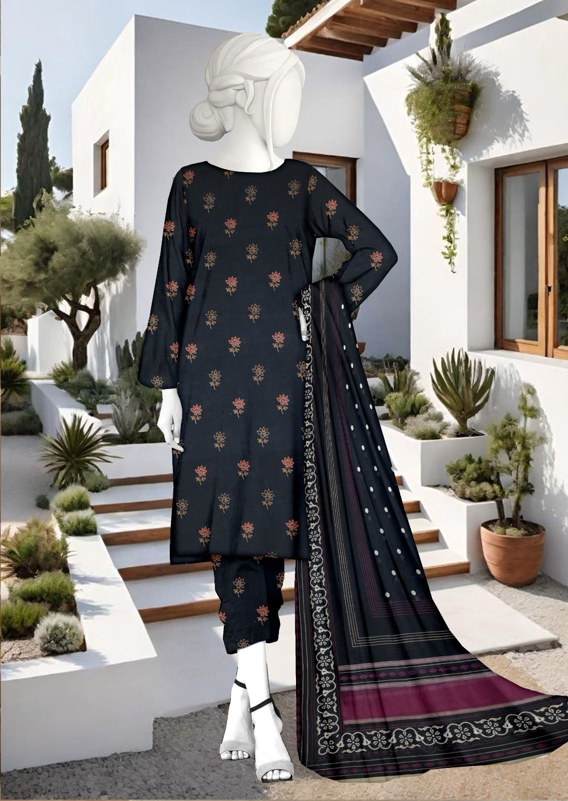 Unstitched lawn Bana Doriya Fancy All over with Tana Dora voil dupatta pcs-3-vol-380